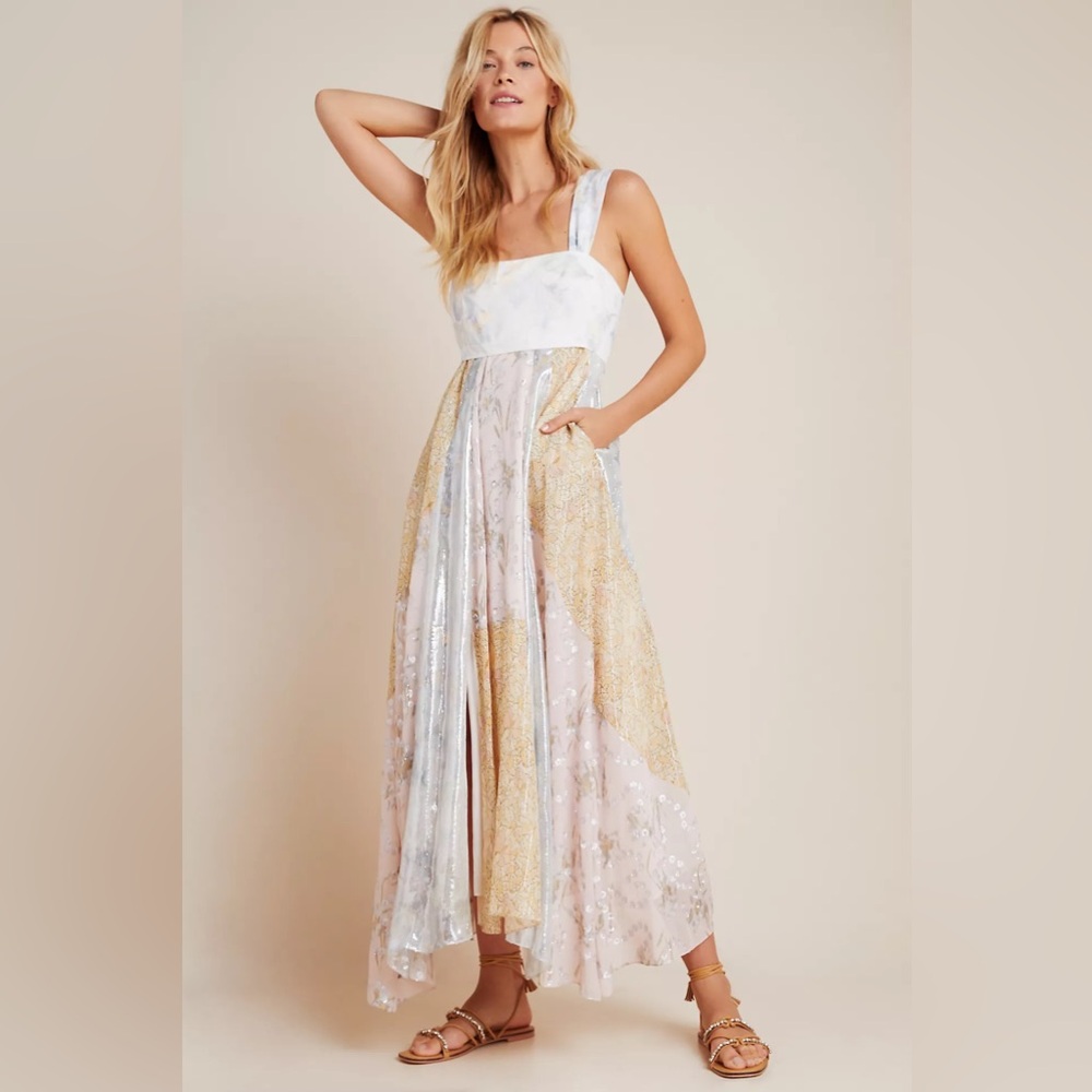 Rebecca Taylor size 12‎ Daffodil Shimmer maxi dress silk sleeveless pastel